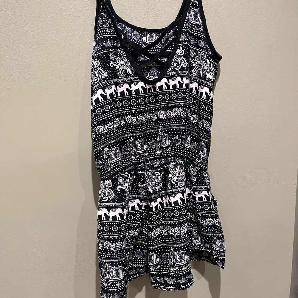Elephant Pattern Romper Black White Boutique Summ… - image 3